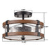 2-Light Farmhouse Wood Grain Paint with Black Metal Semi Flush Mount Ceiling Light with Seeded Glass